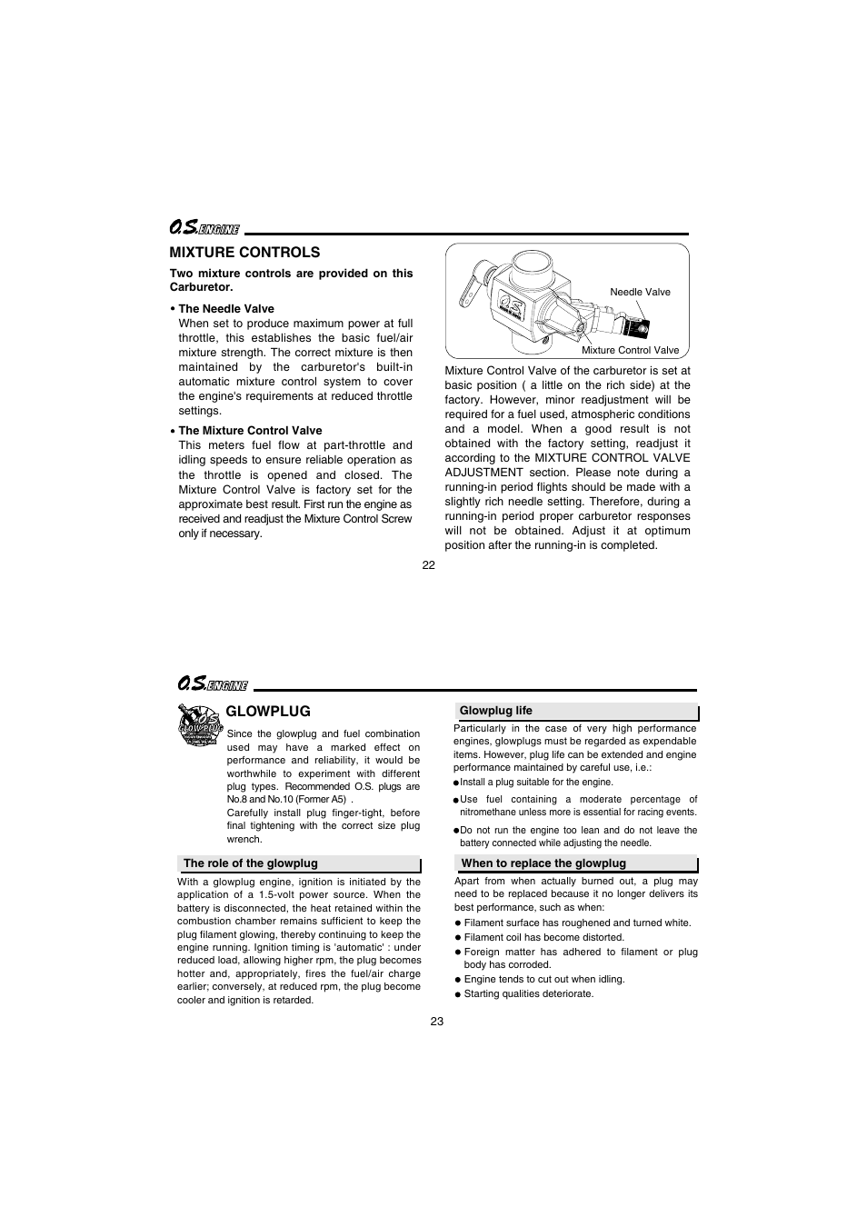 Mixture controls, Glowplug | O.S. Engines 65AX User Manual | Page 12 / 23