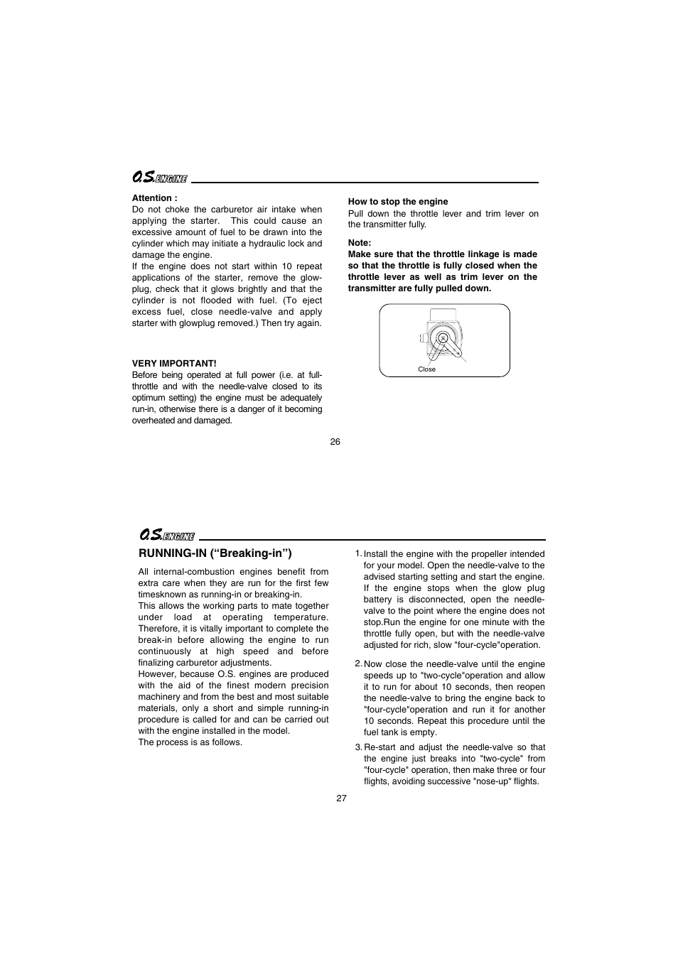 Running-in (“breaking-in”) | O.S. Engines 65AX User Manual | Page 14 / 23