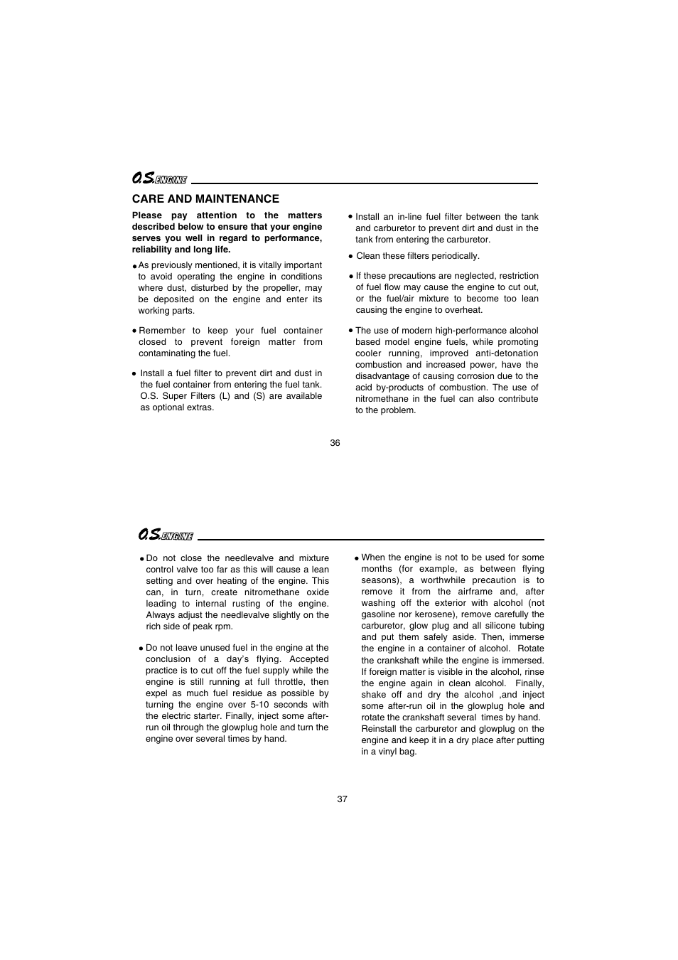 Care and maintenance | O.S. Engines 65AX User Manual | Page 19 / 23