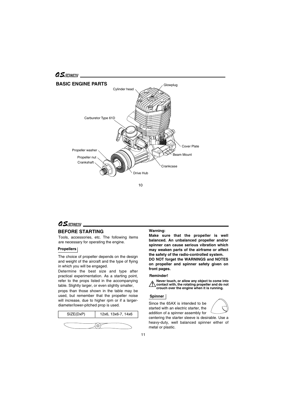 Basic engine parts, Before starting | O.S. Engines 65AX User Manual | Page 6 / 23