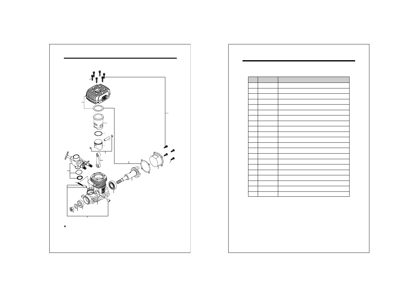 Engine exploded view, Engine parts list | O.S. Engines 70SZ-H User Manual | Page 15 / 17