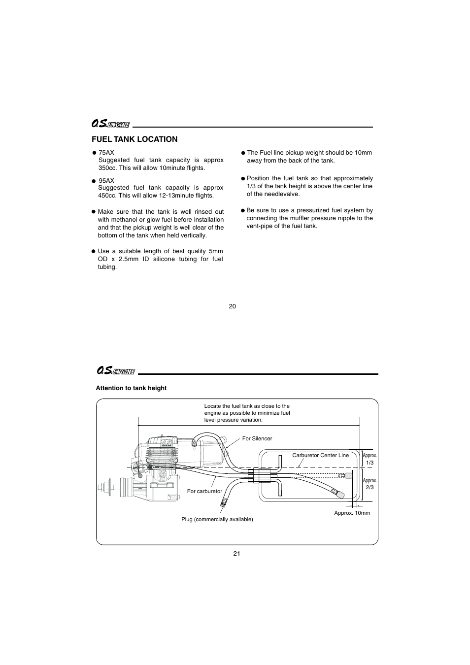 Fuel tank location | O.S. Engines 95AX User Manual | Page 11 / 26