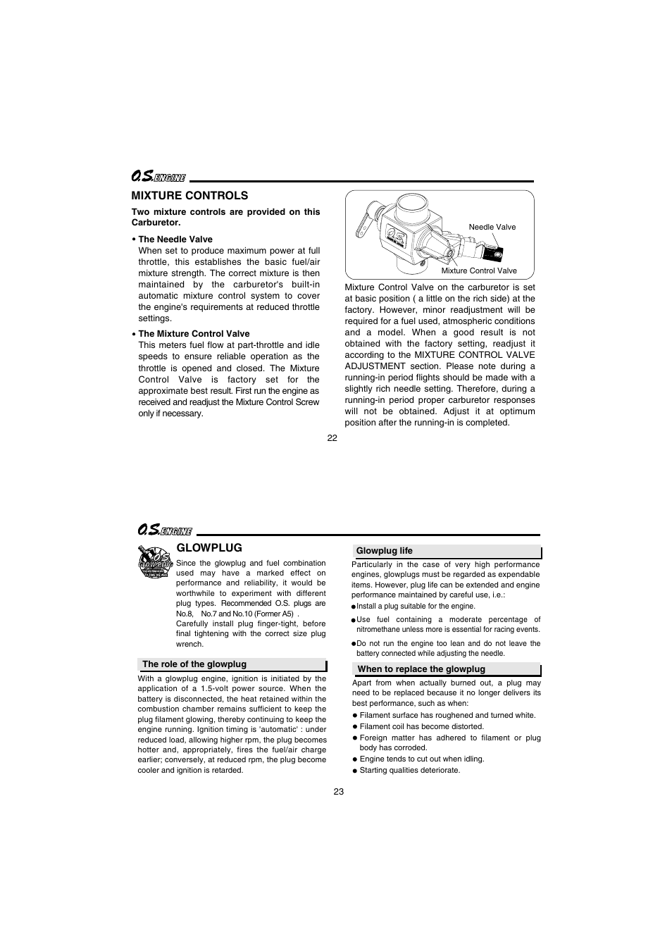 Mixture controls, Glowplug | O.S. Engines 95AX User Manual | Page 12 / 26