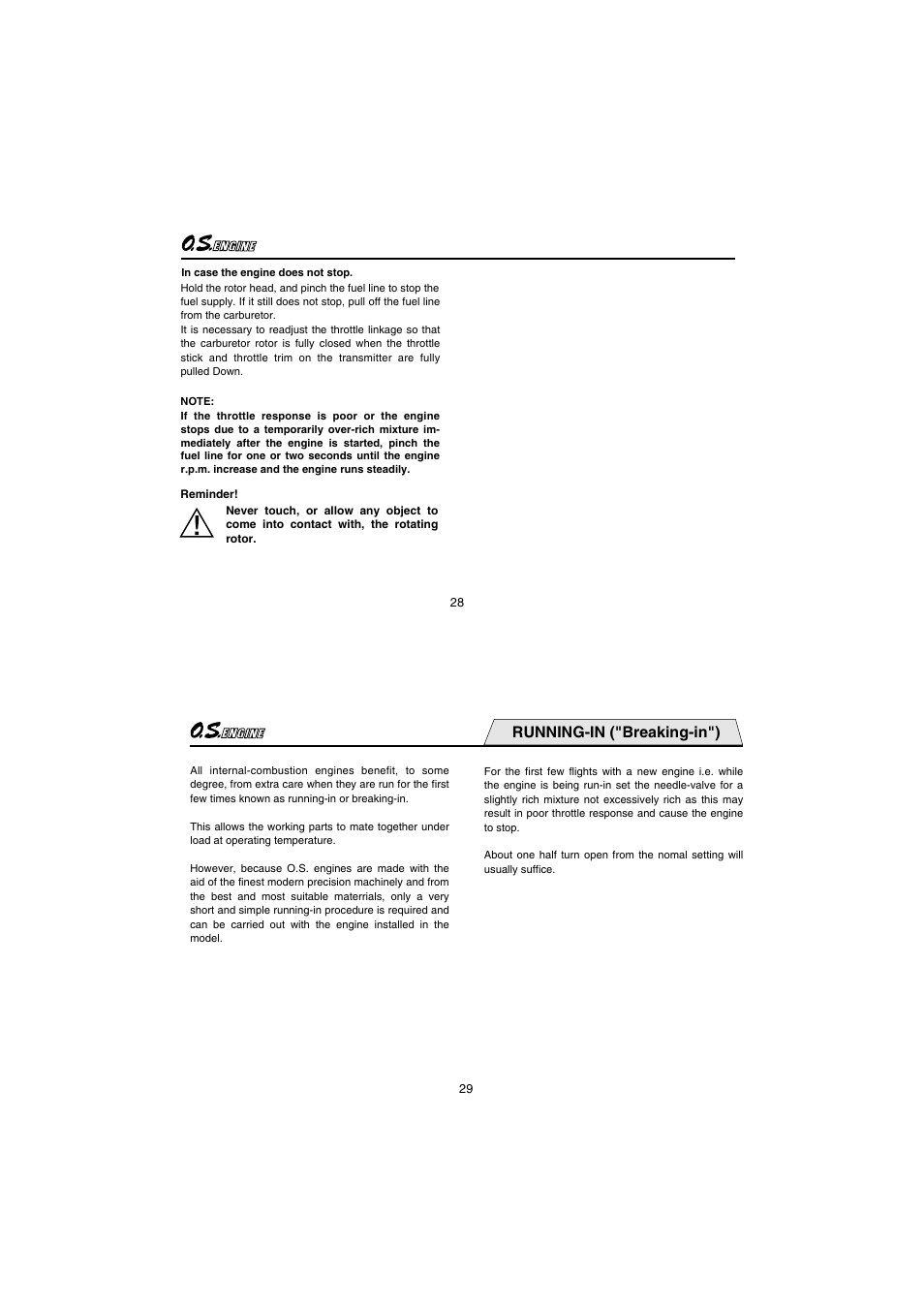 Running-in ("breaking-in") | O.S. Engines 91HZ User Manual | Page 15 / 25