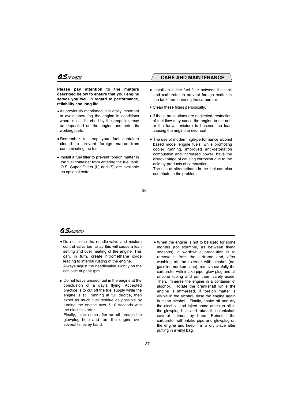 Care and maintenance | O.S. Engines 91HZ User Manual | Page 19 / 25