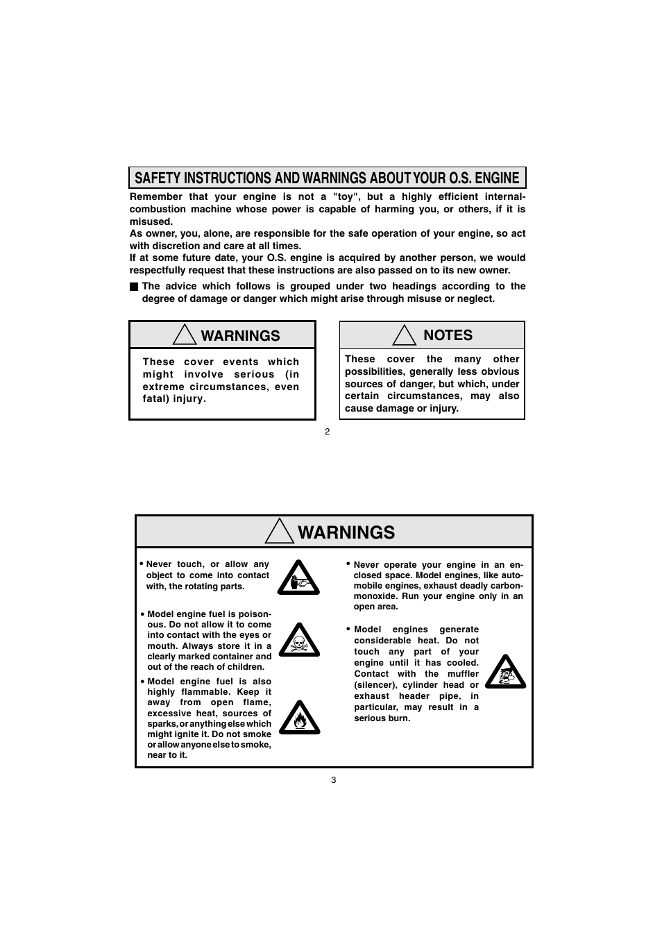 Warnings | O.S. Engines 91HZ User Manual | Page 2 / 25