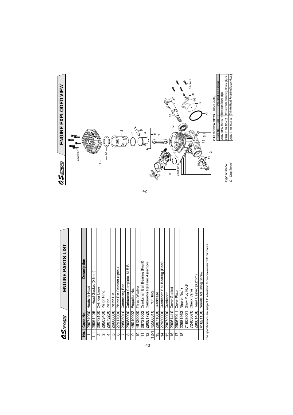 Engine exploded view, Engine pa r ts list | O.S. Engines 91HZ-R User Manual | Page 22 / 25