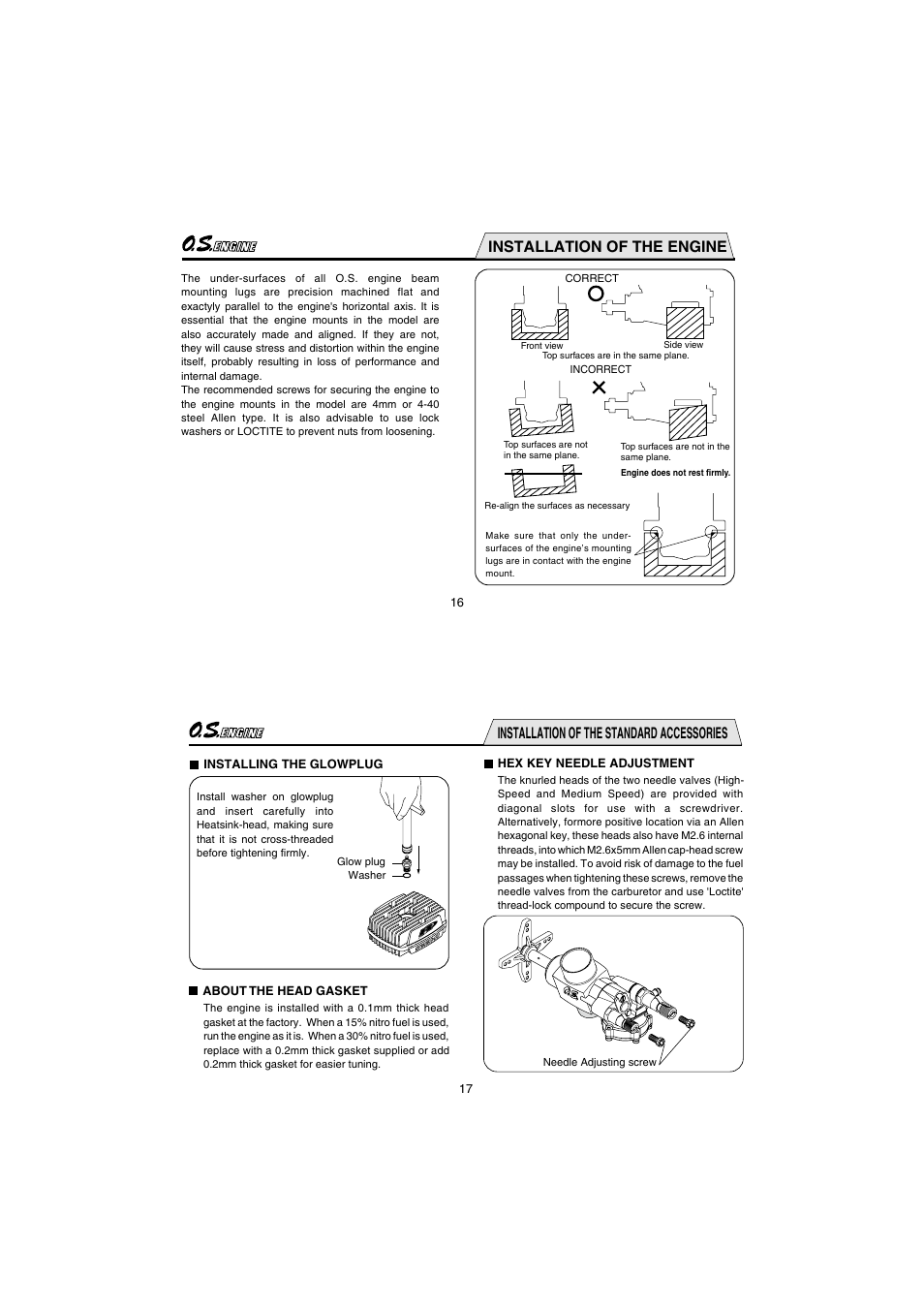 Installation of the engine, Installation of the standard accessories | O.S. Engines 91HZ-R User Manual | Page 9 / 25