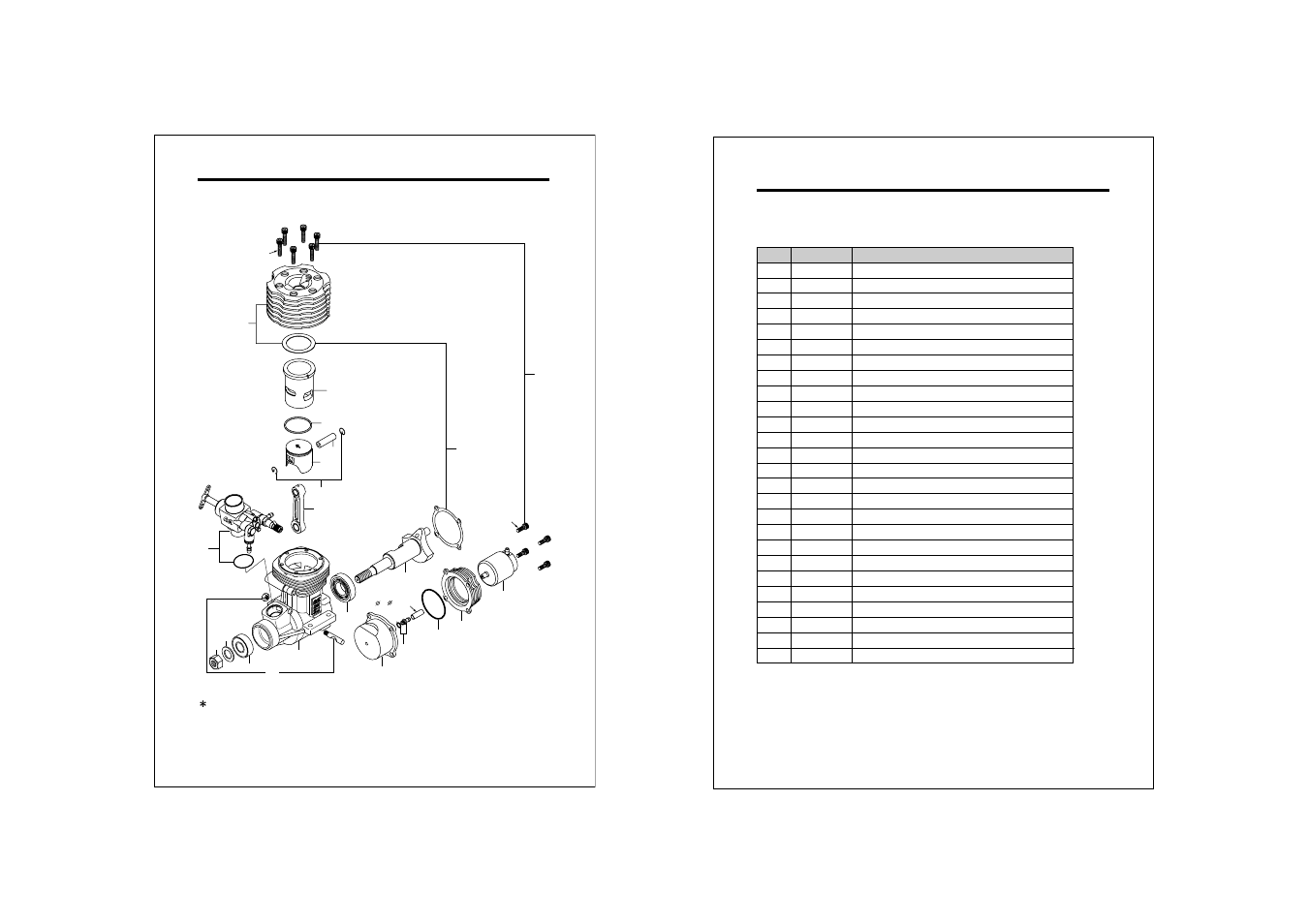 Engine exploded view, Engine parts list | O.S. Engines 91SX-H Competition Special (P) User Manual | Page 18 / 21