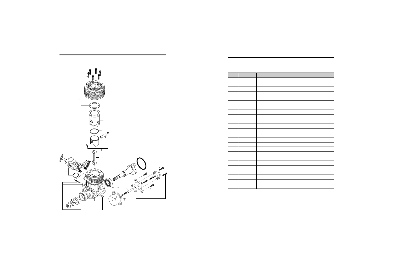 Engine exploded view, Engine parts list | O.S. Engines 91SZ-H PS Hyper User Manual | Page 21 / 24