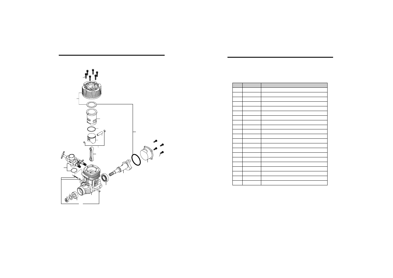 Engine exploded view, Engine parts list | O.S. Engines 91SZ-H User Manual | Page 19 / 22
