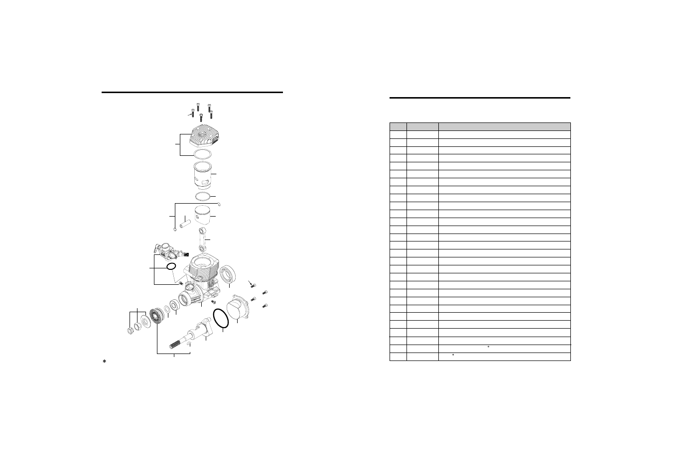 Engine exploded view, Enginen parts list | O.S. Engines 120AX User Manual | Page 22 / 25