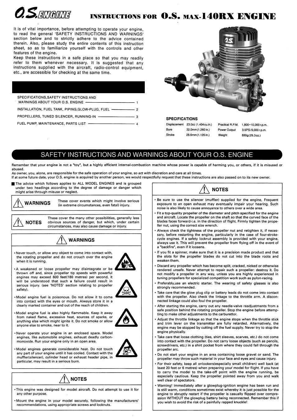 O.S. Engines 140RX User Manual | 4 pages