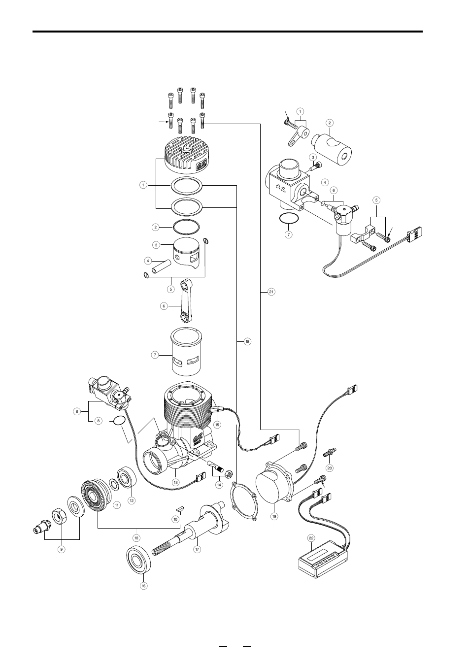 Engine & injector air valve exploded view | O.S. Engines 140RX-FI User Manual | Page 21 / 24