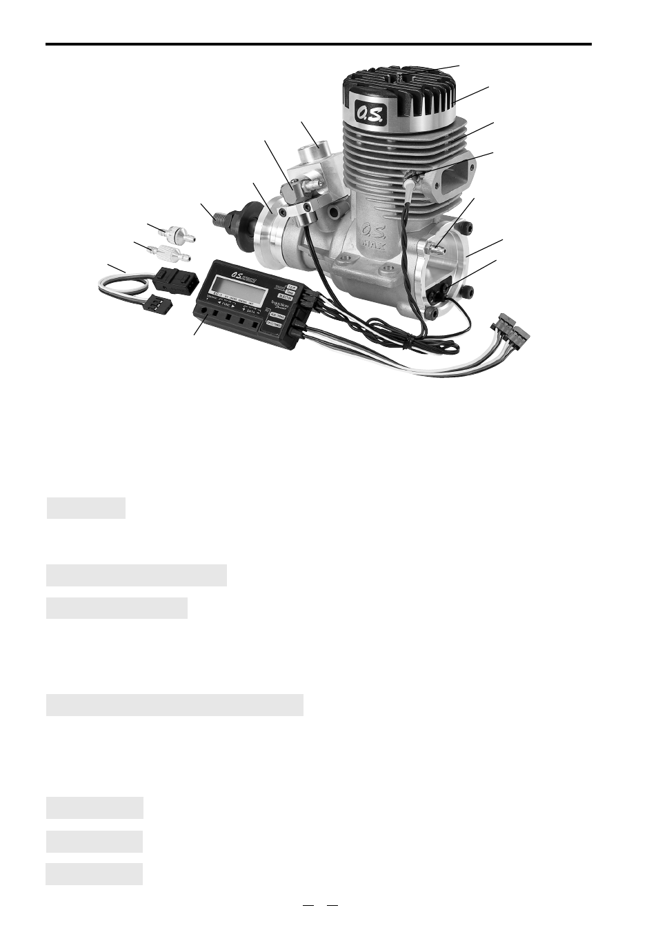 Basic engine parts, Injector, Temperature sensor | Rpm sensor, Electronic control unit<ec-1, Y harness fuel filter check valve | O.S. Engines 140RX-FI User Manual | Page 7 / 24