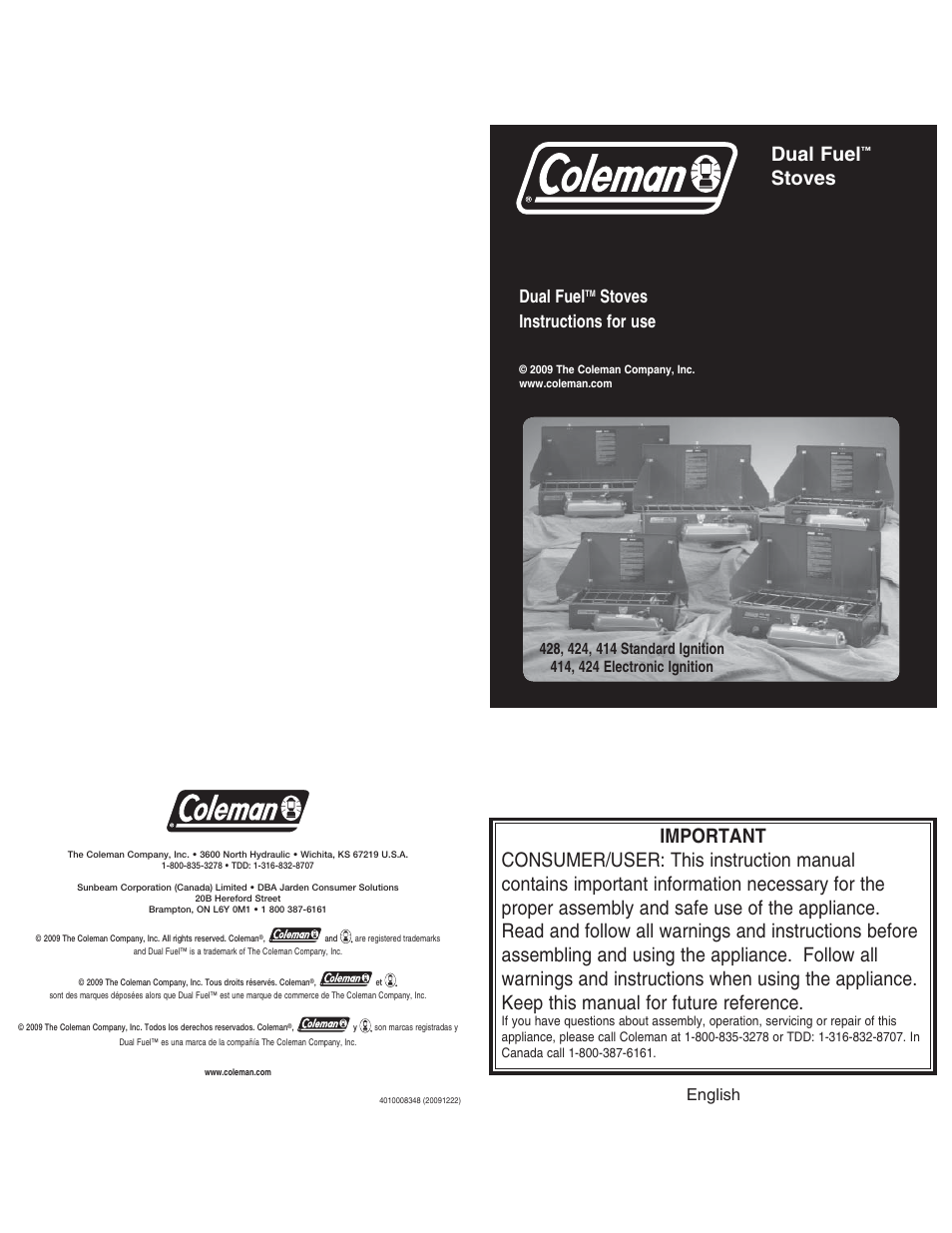 Coleman DUAL STOVE 428 User Manual | 20 pages