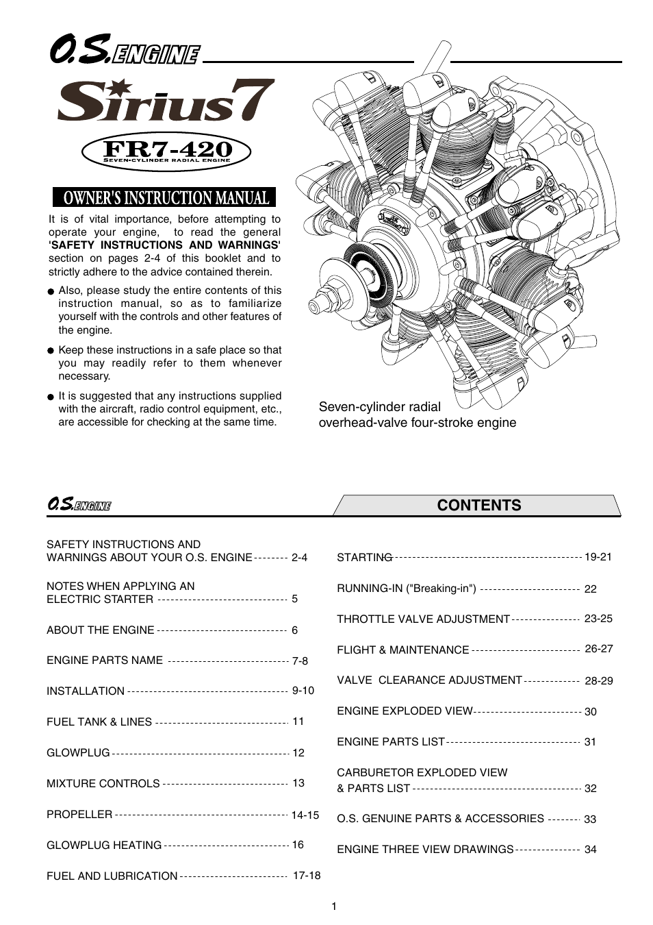 O.S. Engines Sirius7 FR7-420 User Manual | 18 pages