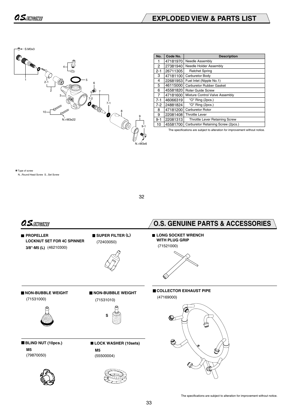 Exploded view & parts list, O.s. genuine parts & accessories | O.S. Engines Sirius7 FR7-420 User Manual | Page 17 / 18