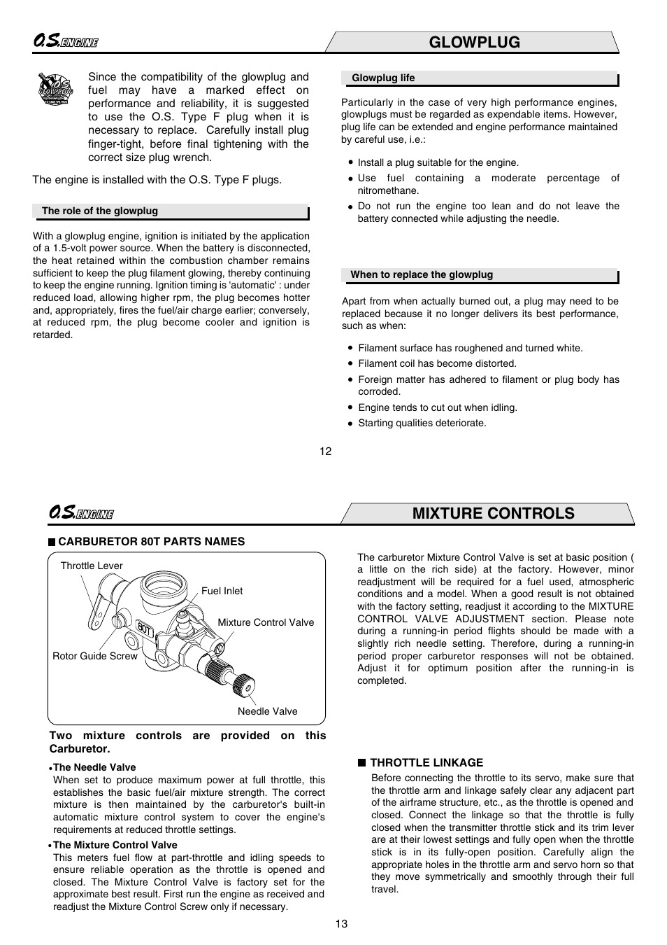 Glowplug, Mixture controls | O.S. Engines Sirius7 FR7-420 User Manual | Page 7 / 18