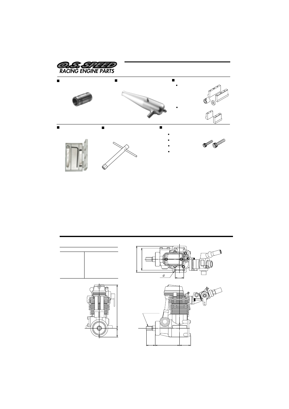 Racing engine parts, O.s. genuine parts & accessories, Three view drawing | O.S. Engines FS-26S-C II User Manual | Page 15 / 16