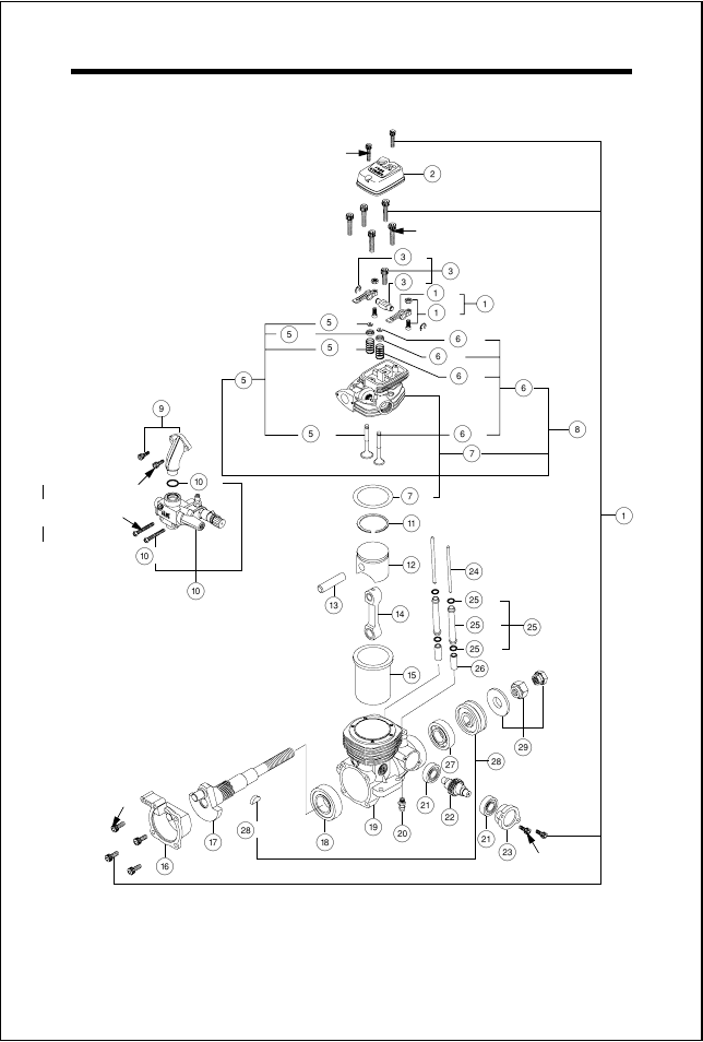 Engine exploded view | O.S. Engines FS-52S User Manual | Page 23 / 28