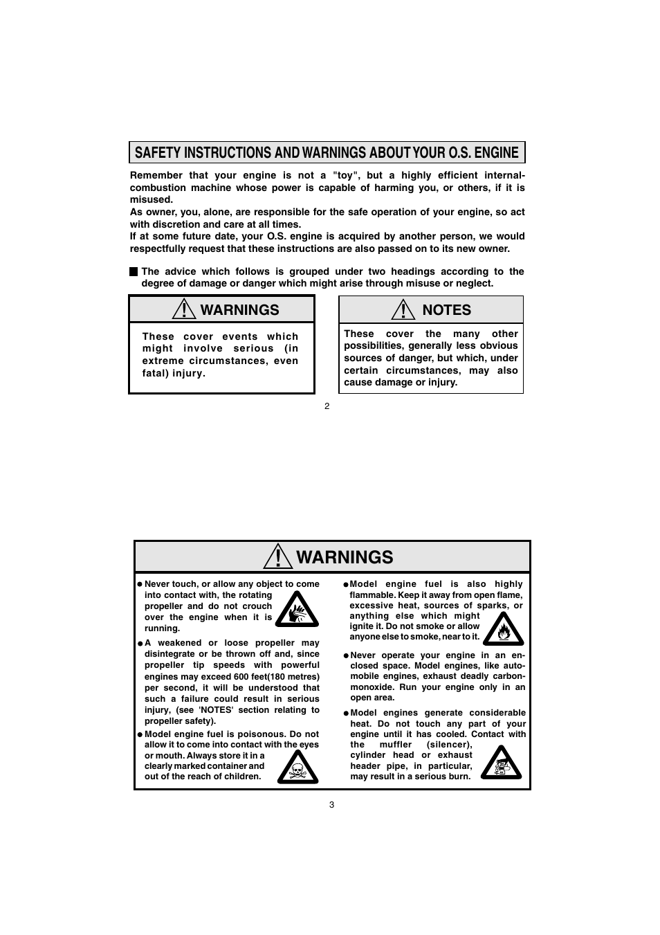 Warnings | O.S. Engines FS-56a User Manual | Page 2 / 21