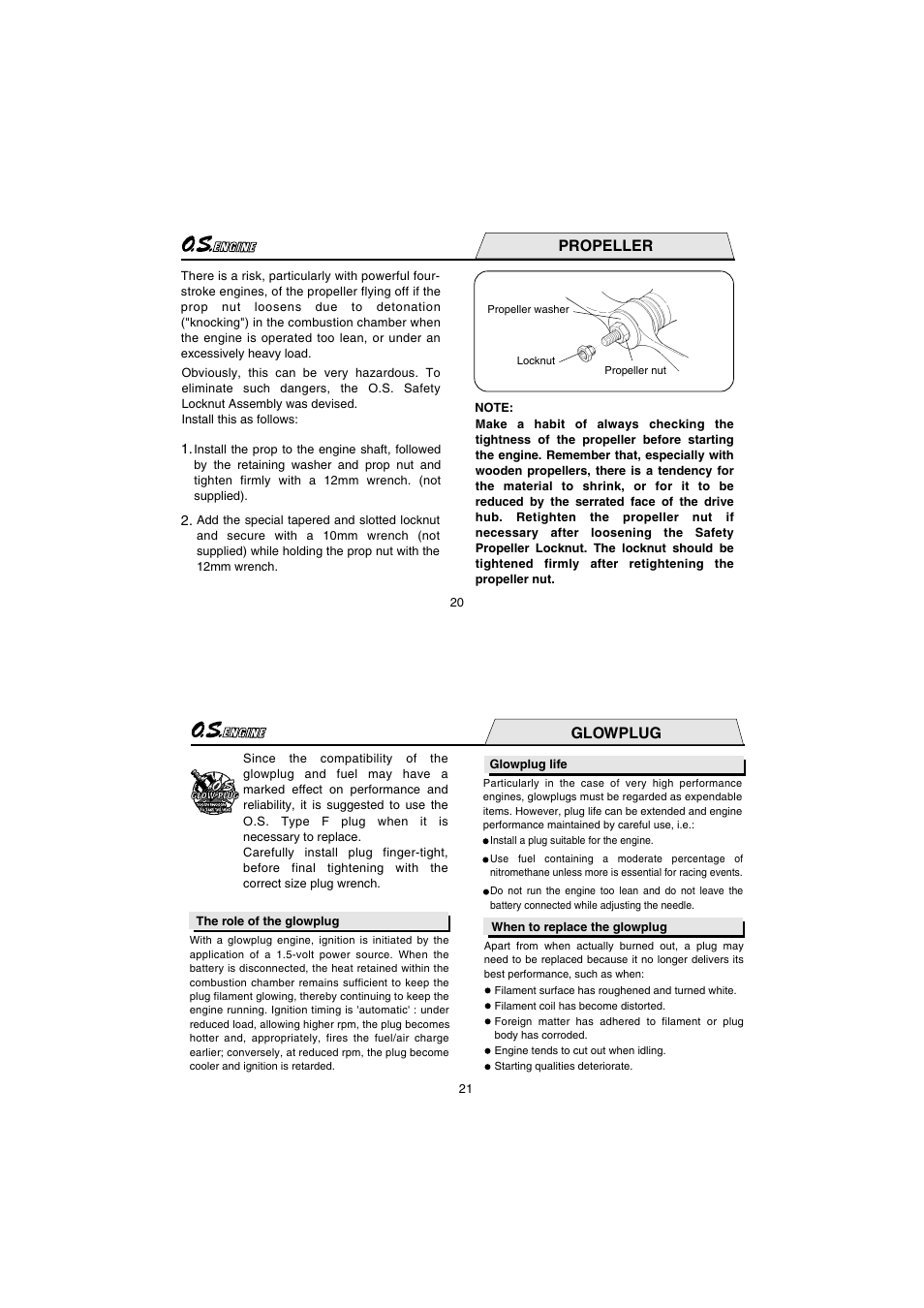 Propeller, Glowplug | O.S. Engines FS62V User Manual | Page 11 / 21