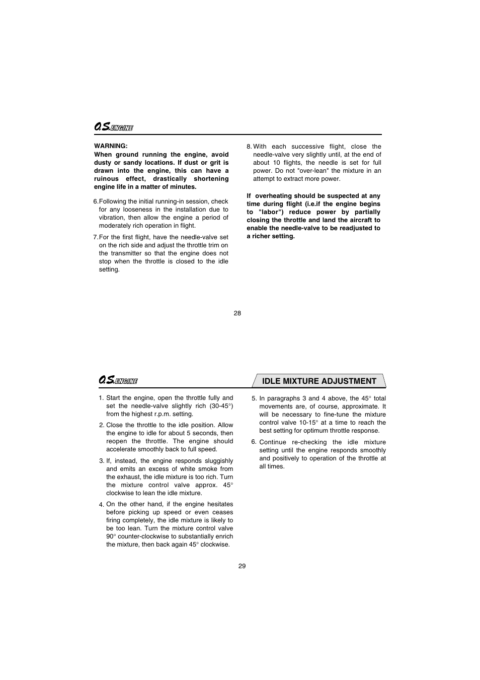 Idle mixture adjustment | O.S. Engines FS62V User Manual | Page 15 / 21