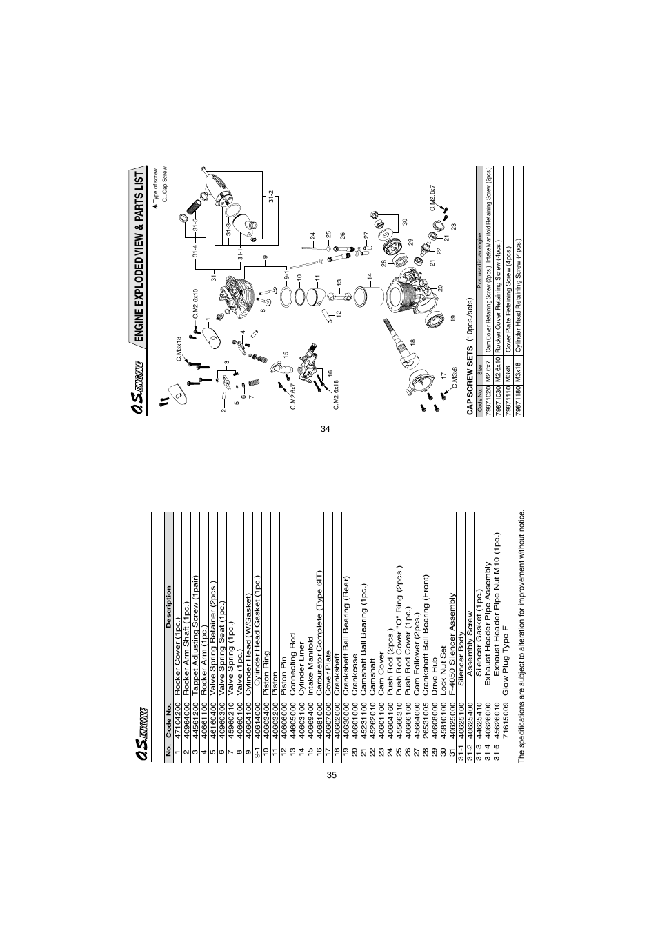 Engine exploded view & pa rts list | O.S. Engines FS62V User Manual | Page 18 / 21