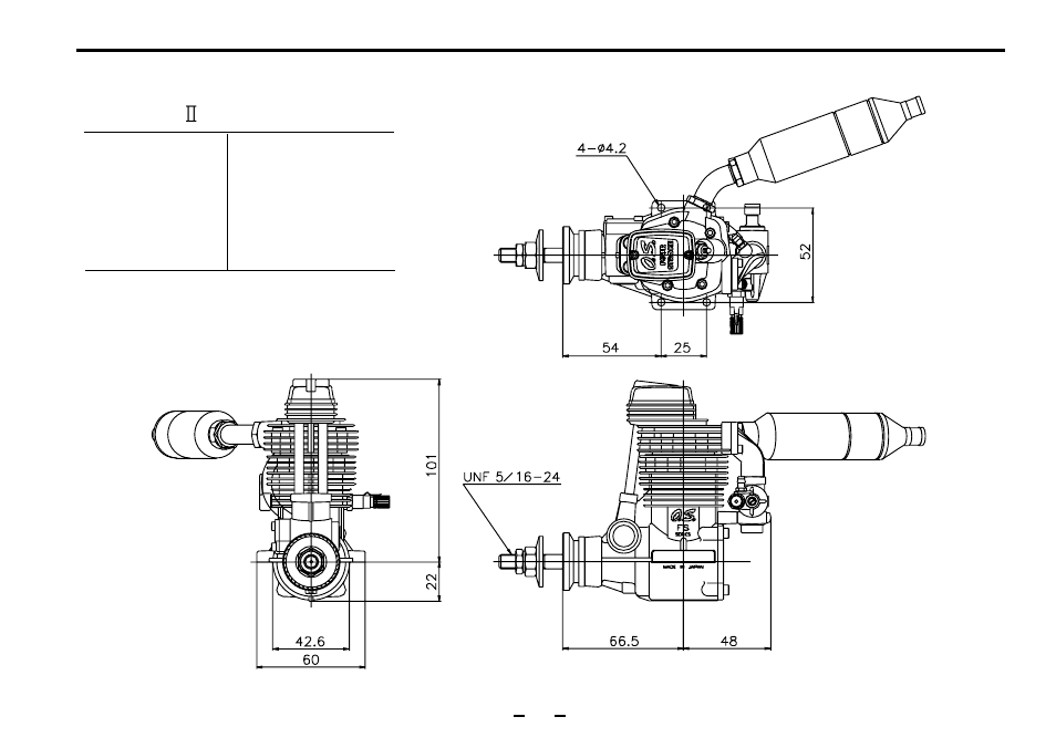 Three view drawing | O.S. Engines FS-91S II (P) User Manual | Page 30 / 32