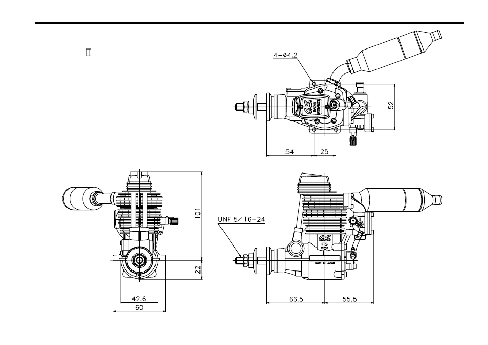 Three view drawing | O.S. Engines FS-91S II (P) User Manual | Page 31 / 32