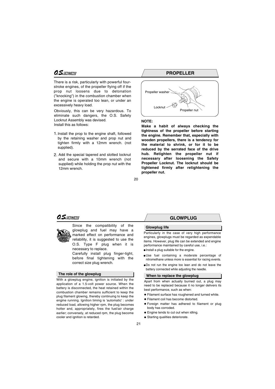 Propeller, Glowplug | O.S. Engines FS72-a User Manual | Page 11 / 21
