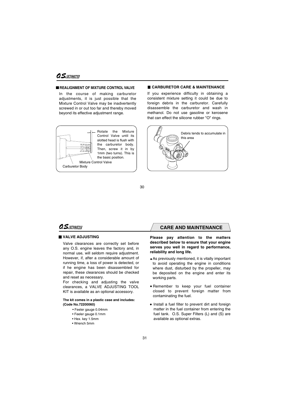 Care and maintenance | O.S. Engines FS72-a User Manual | Page 16 / 21