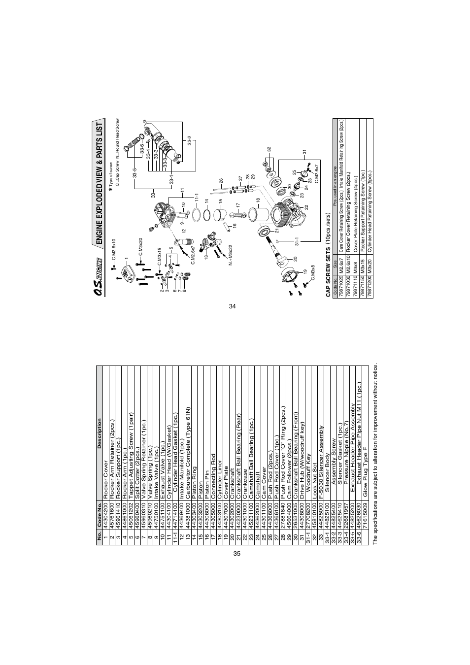 Engine exploded view & p ar ts list | O.S. Engines FS72-a User Manual | Page 18 / 21