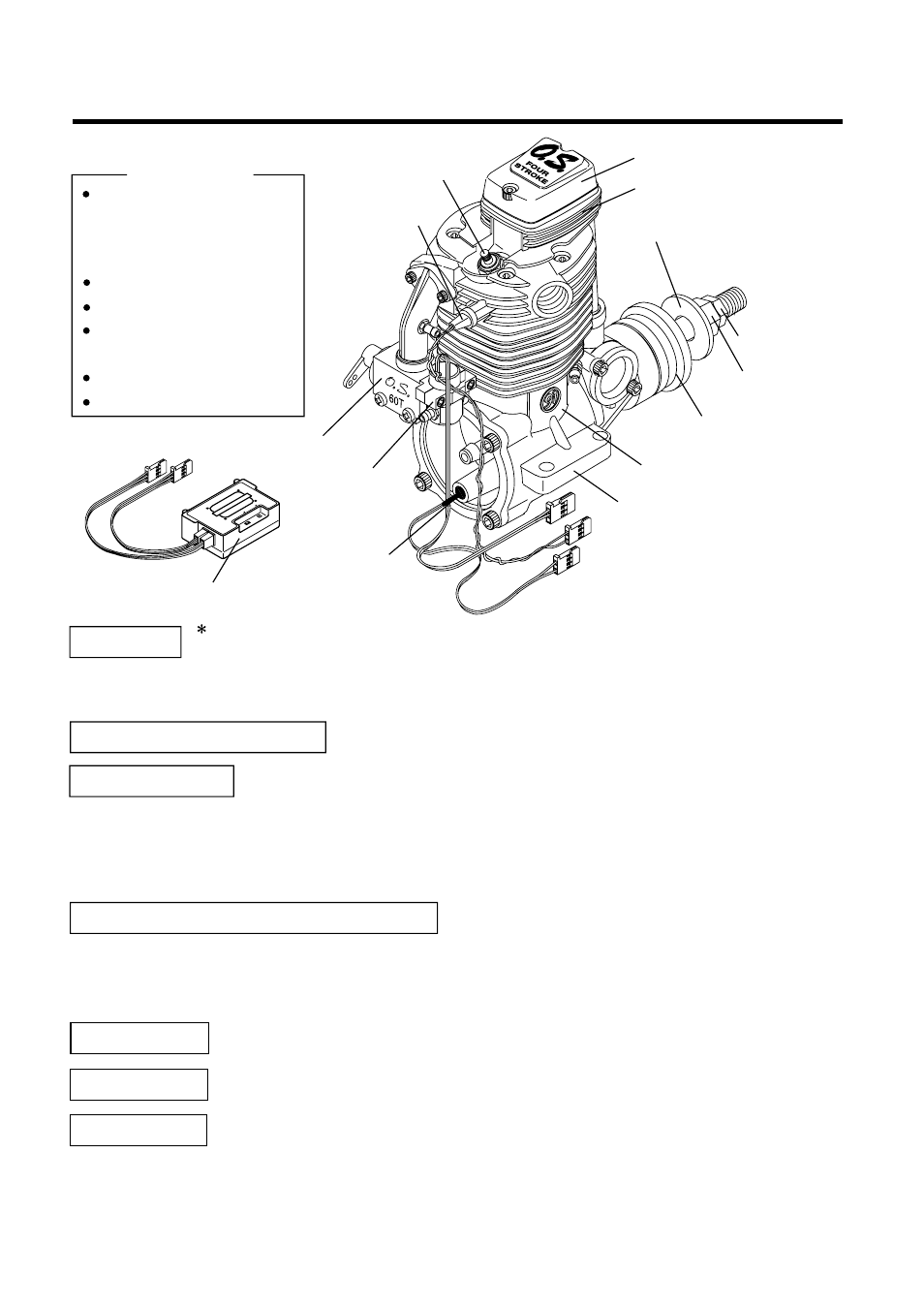 Basic engine parts, Injector, Temperature sensor | Rpm sensor, Electronic control unit<ec-2, Y harness fuel filter check valve | O.S. Engines FS-91 II FI User Manual | Page 6 / 29