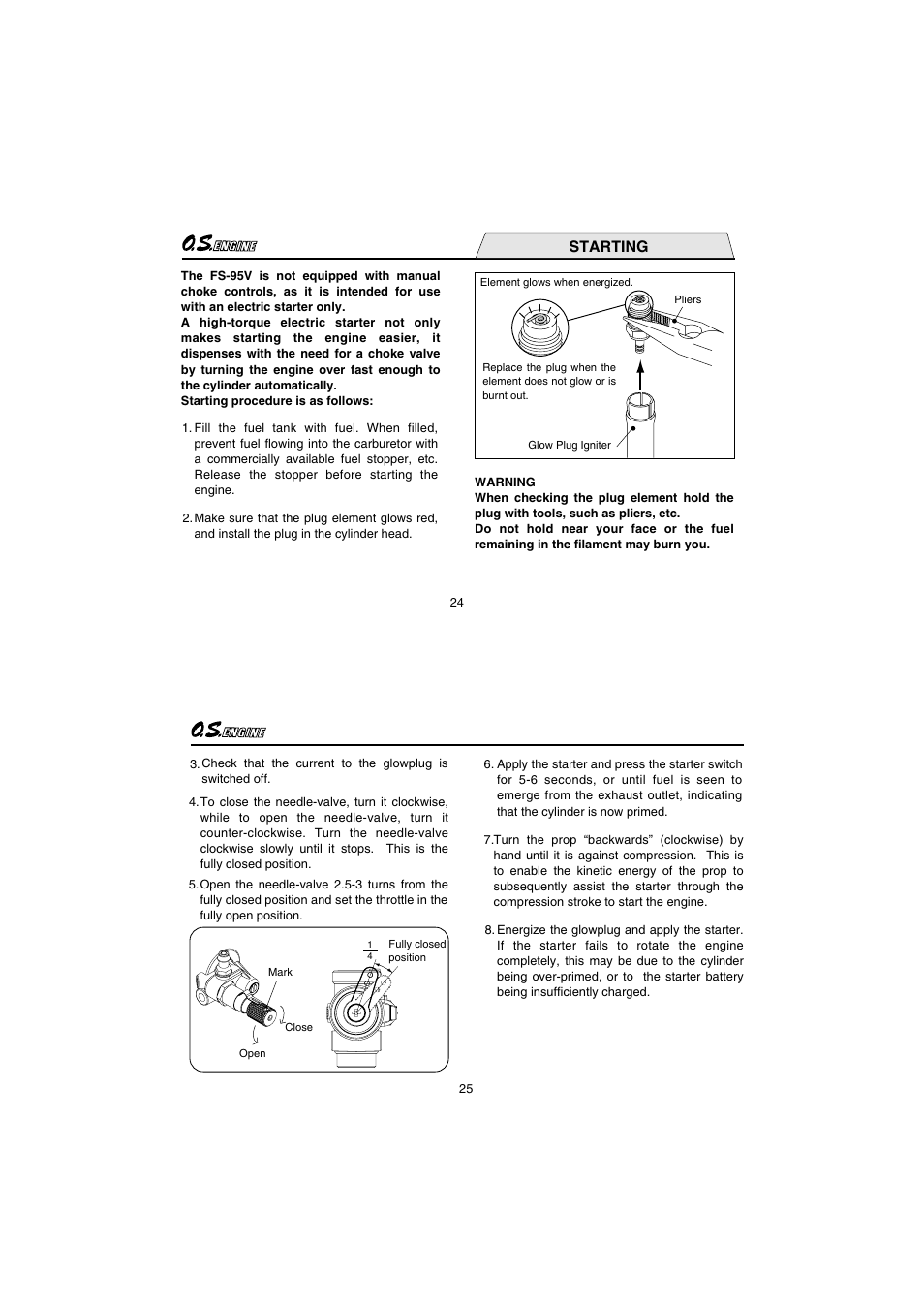 Starting | O.S. Engines FS95V User Manual | Page 13 / 21