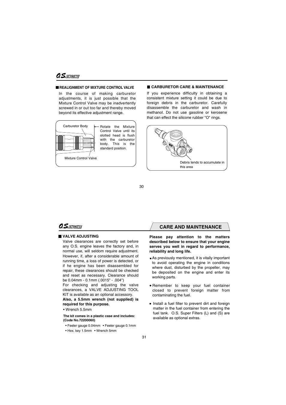 Care and maintenance | O.S. Engines FS95V User Manual | Page 16 / 21