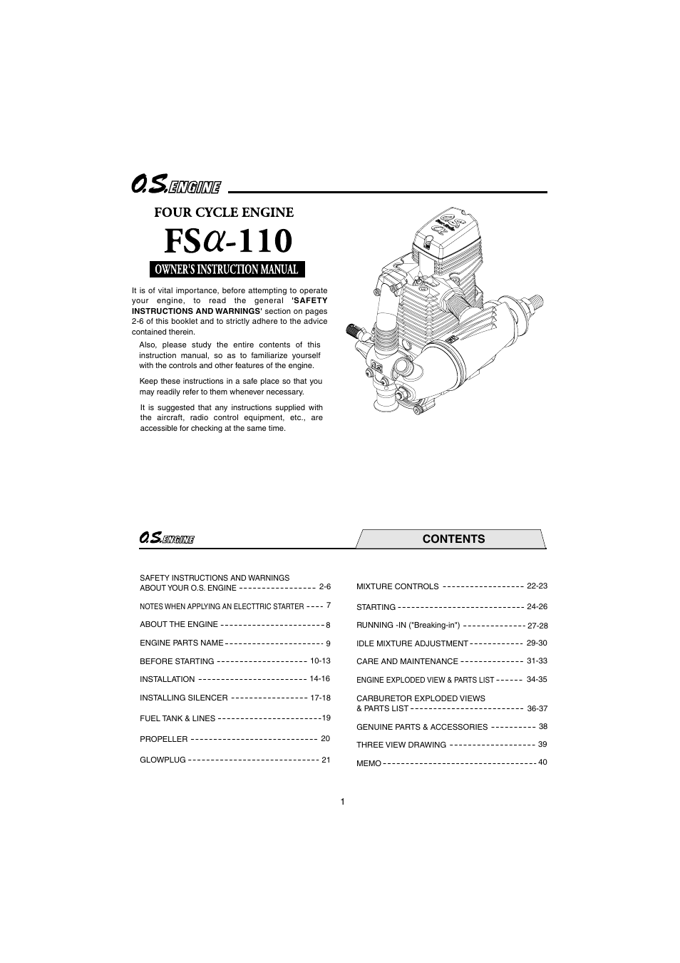 O.S. Engines FS110-a User Manual | 21 pages