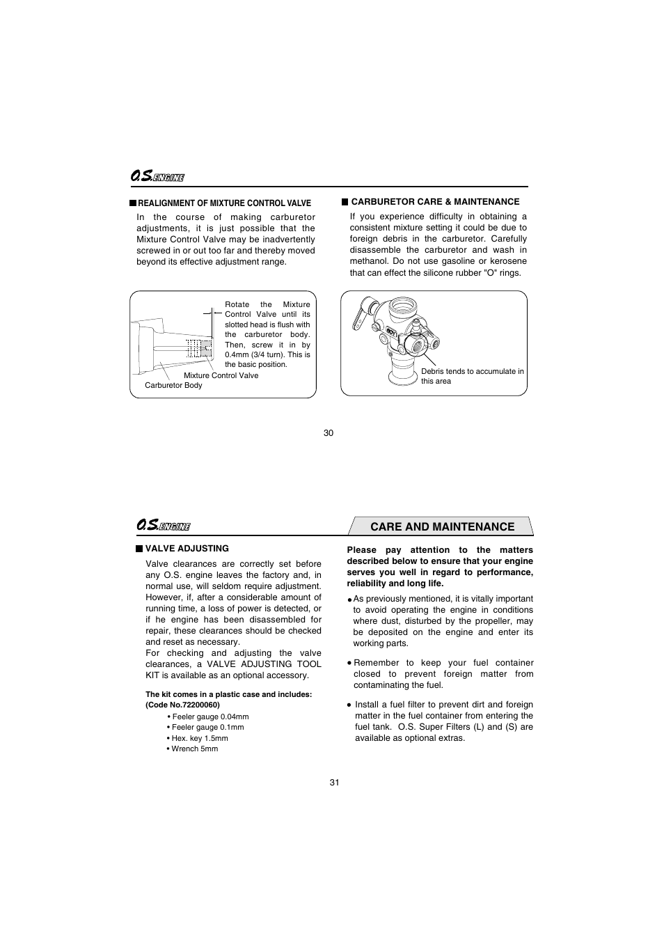 Care and maintenance | O.S. Engines FS110-a User Manual | Page 16 / 21