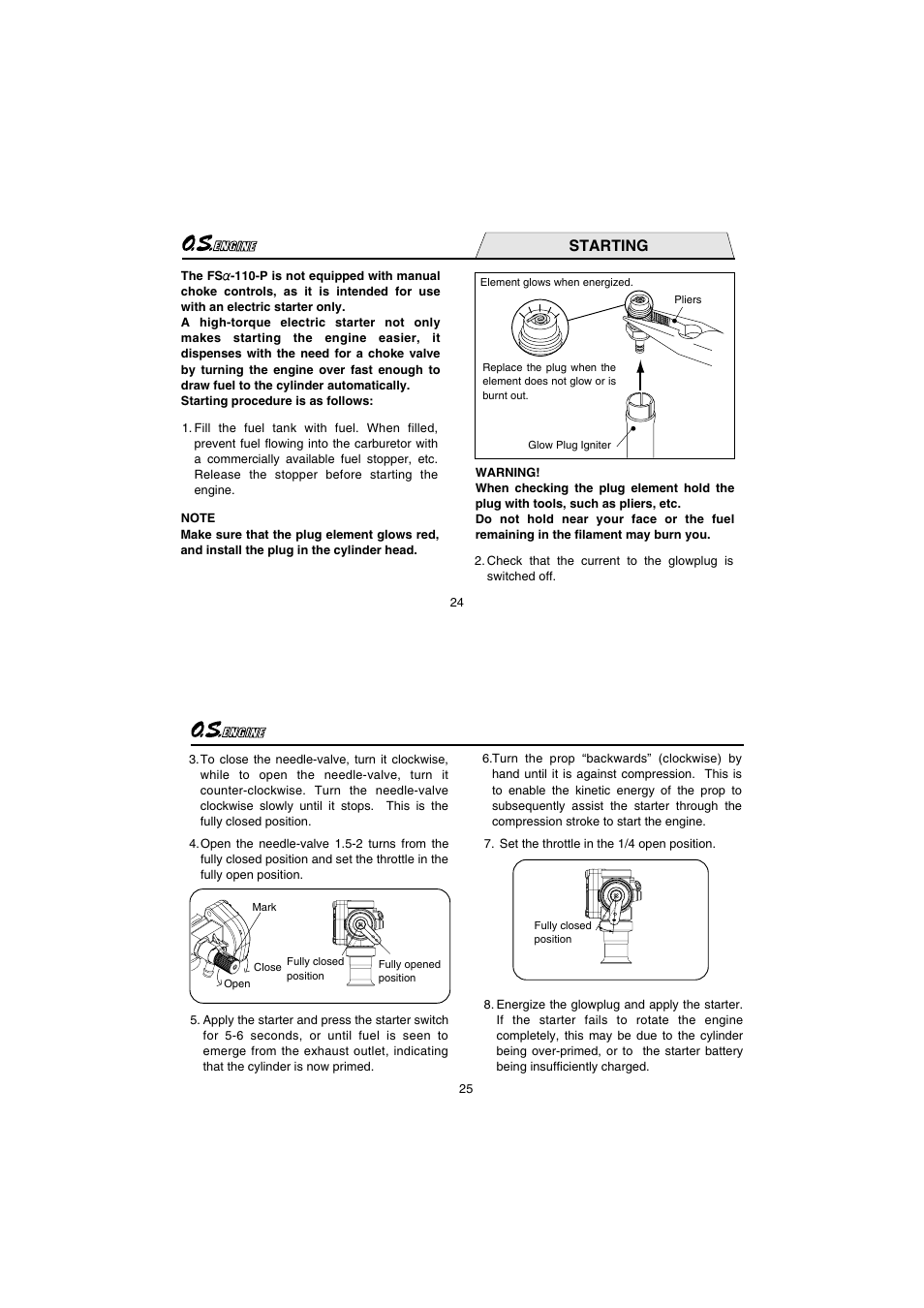 Starting | O.S. Engines FS110-a w/Pump User Manual | Page 13 / 21