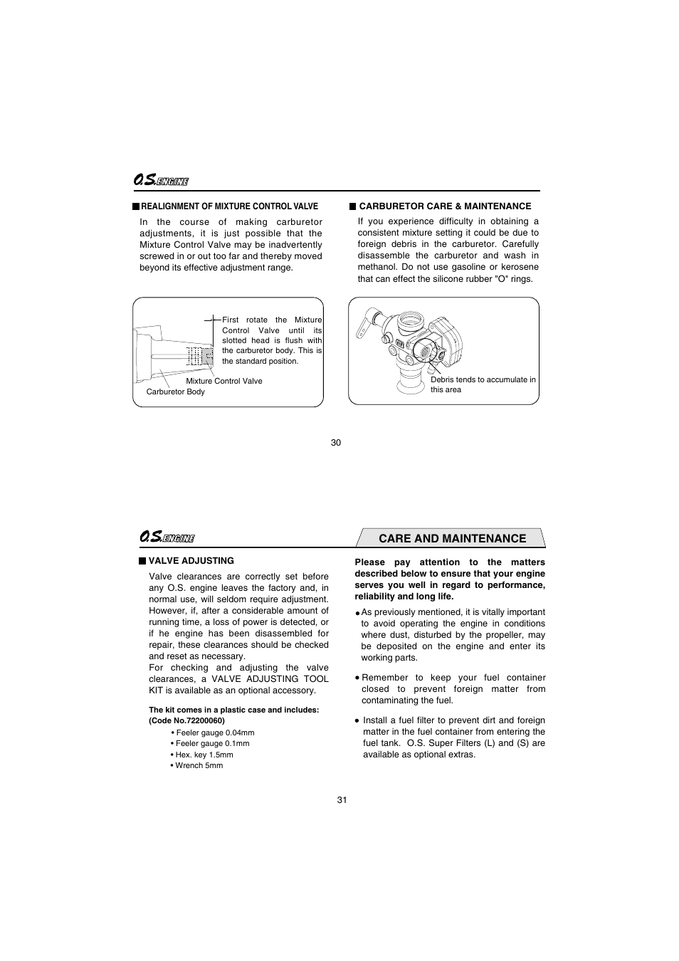 Care and maintenance | O.S. Engines FS110-a w/Pump User Manual | Page 16 / 21