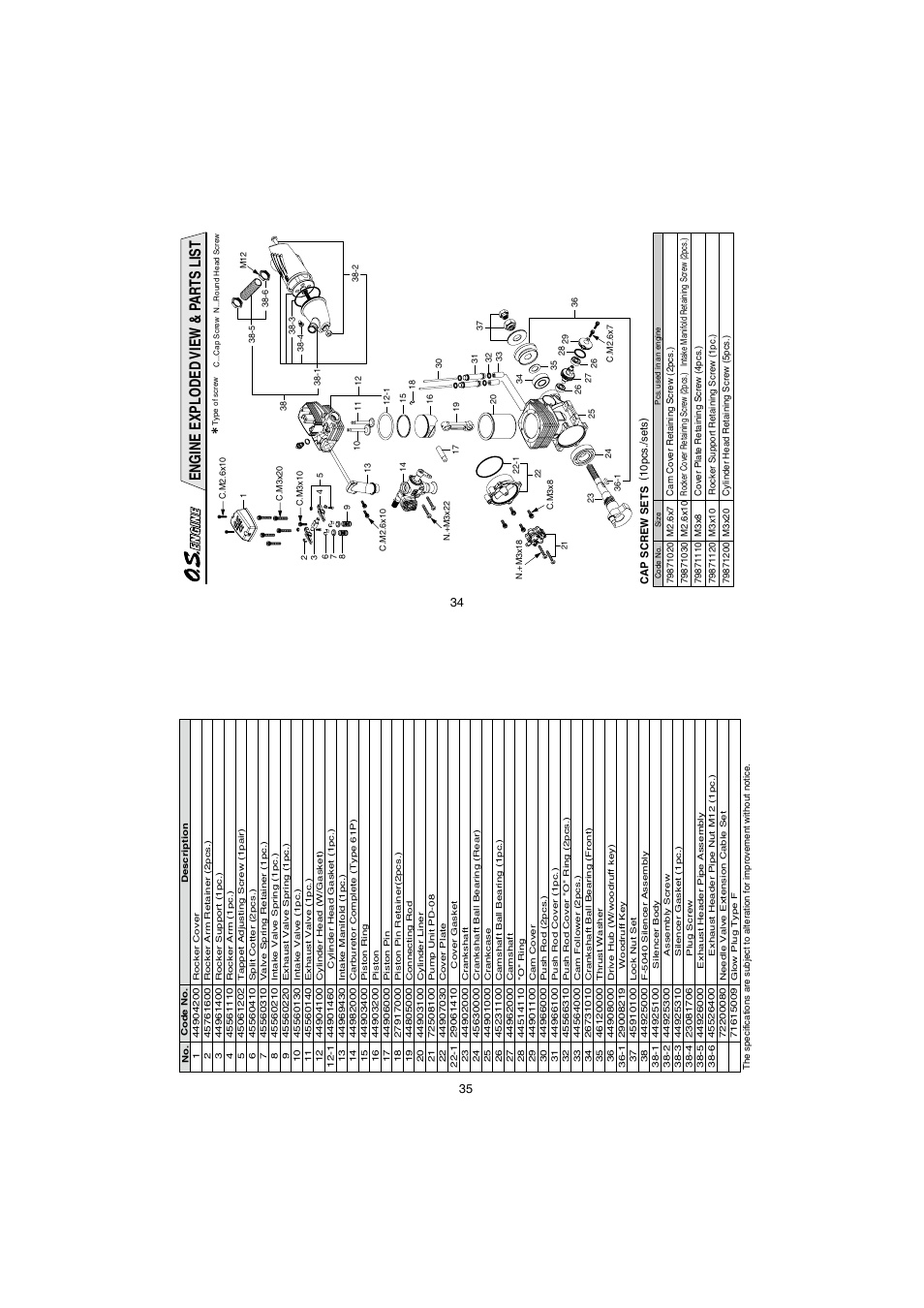 Engine exploded view & pa rts list | O.S. Engines FS110-a w/Pump User Manual | Page 18 / 21