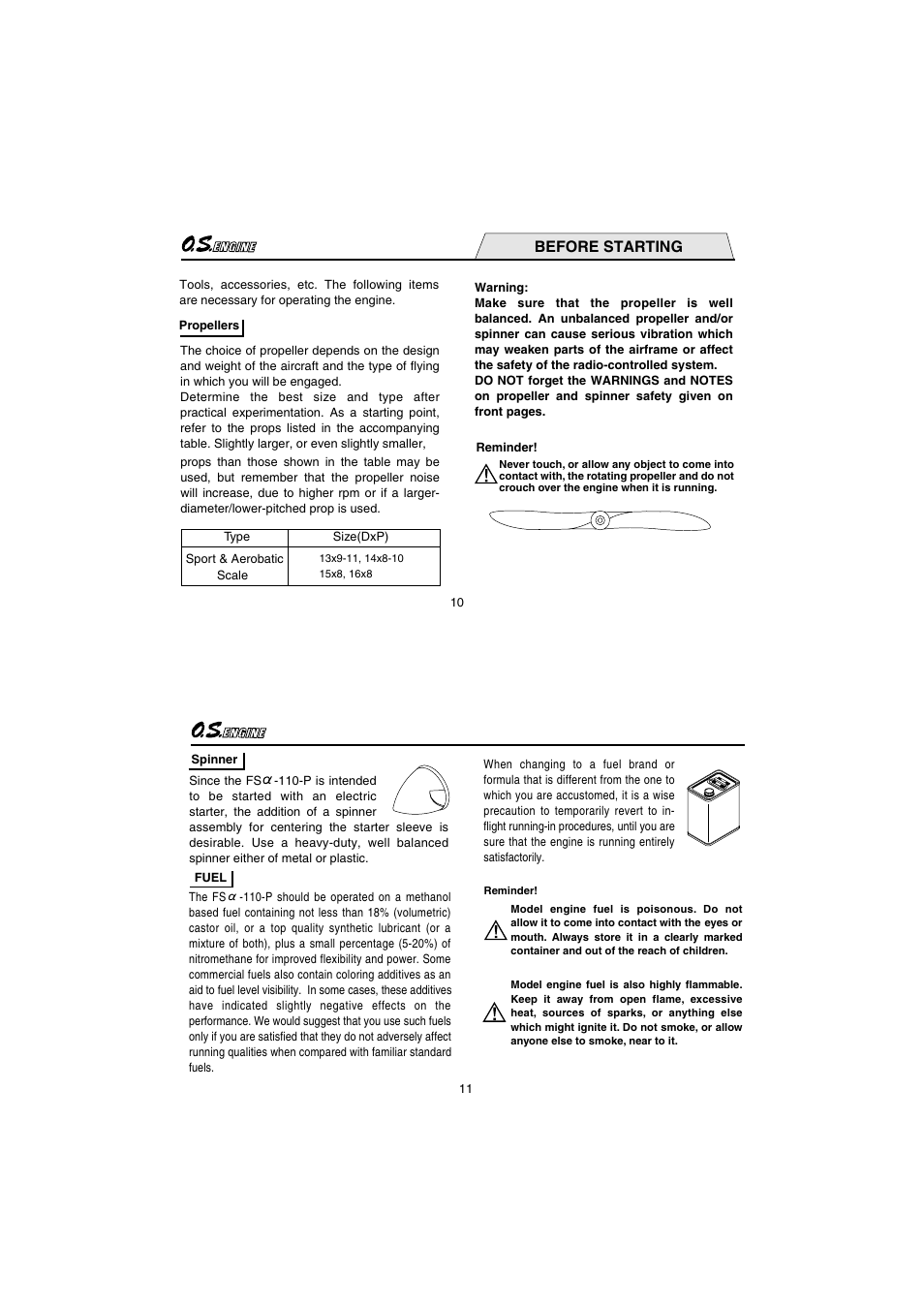 Before starting | O.S. Engines FS110-a w/Pump User Manual | Page 6 / 21