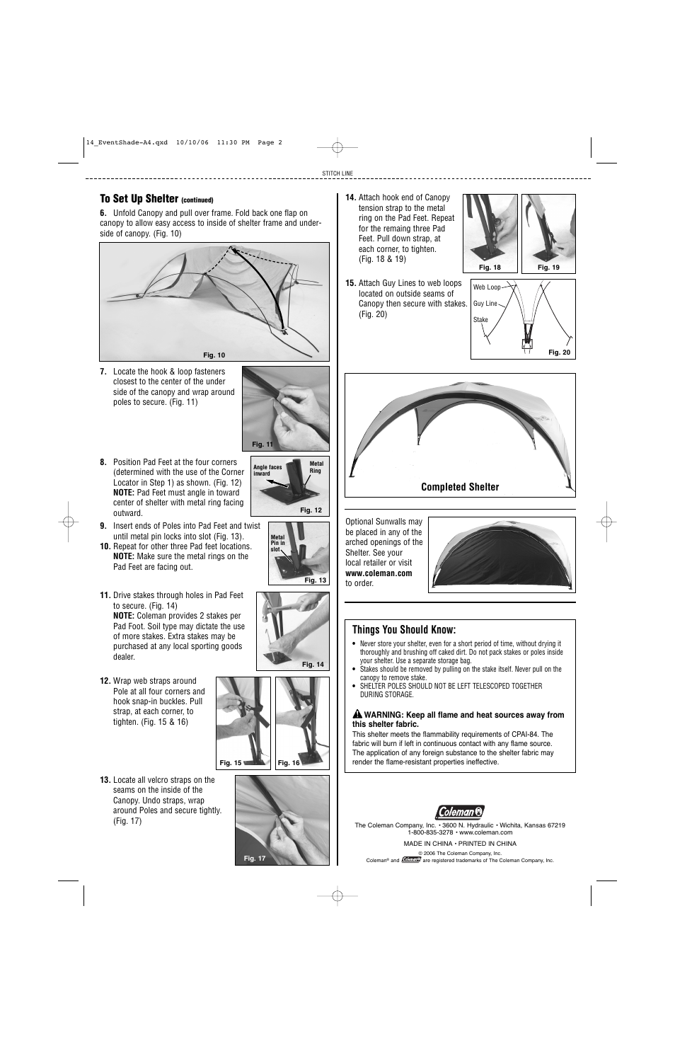 Things you should know, Completed shelter | Coleman 9391-144 User Manual | Page 2 / 2