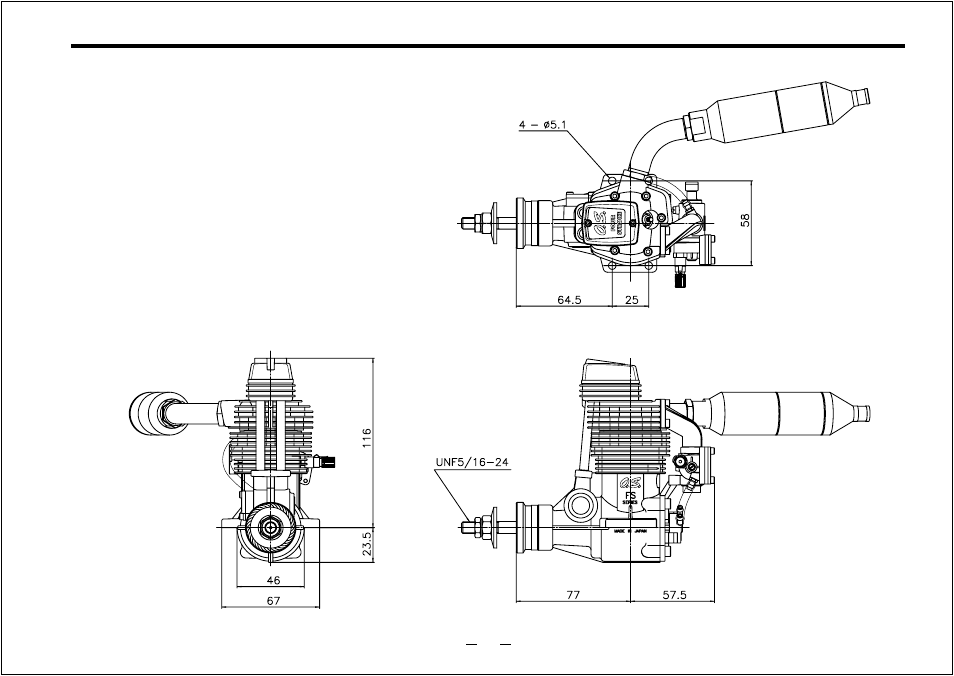 Three view drawing | O.S. Engines FS-120S III User Manual | Page 24 / 26