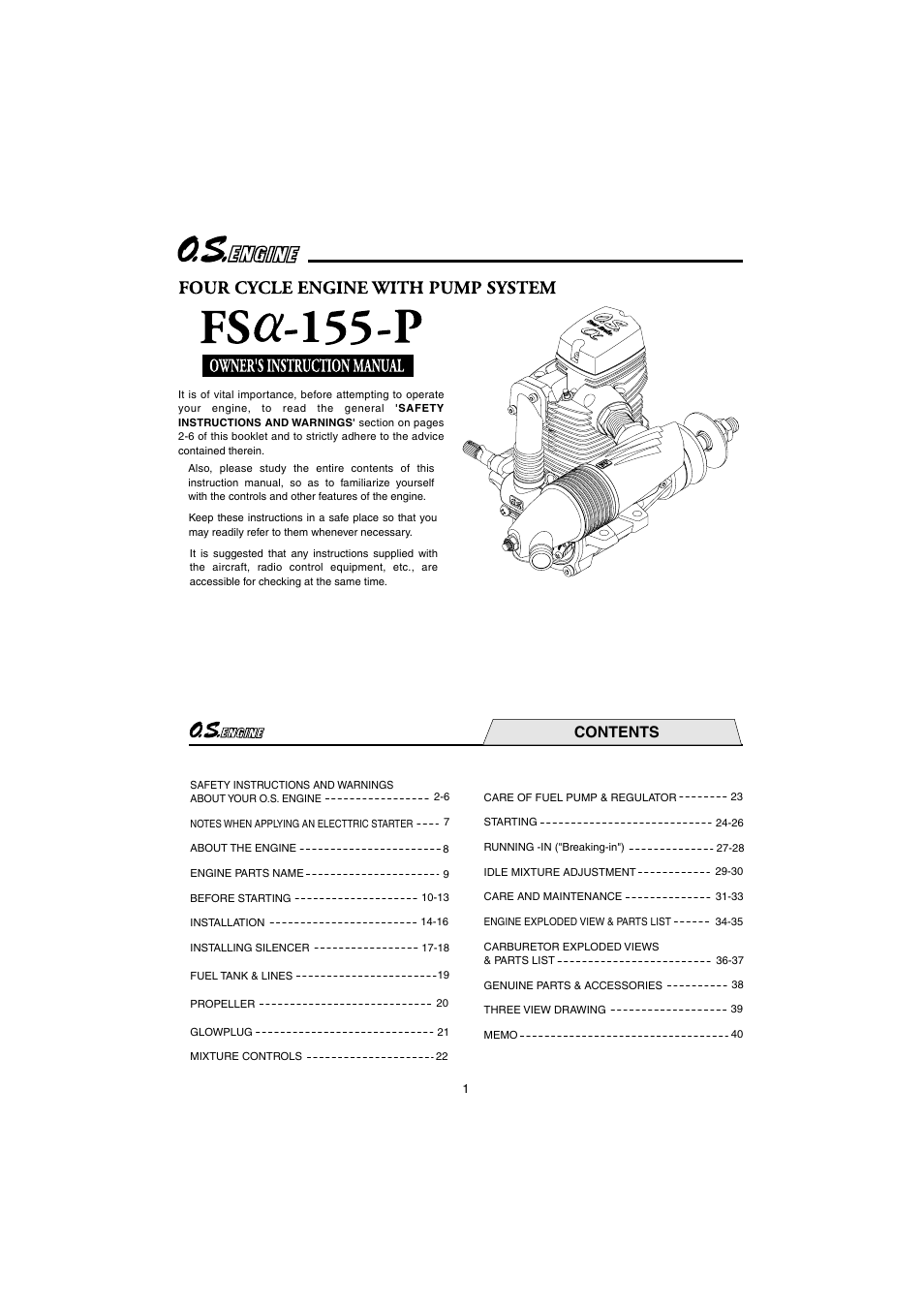 O.S. Engines FS155-a w/Pump User Manual | 21 pages