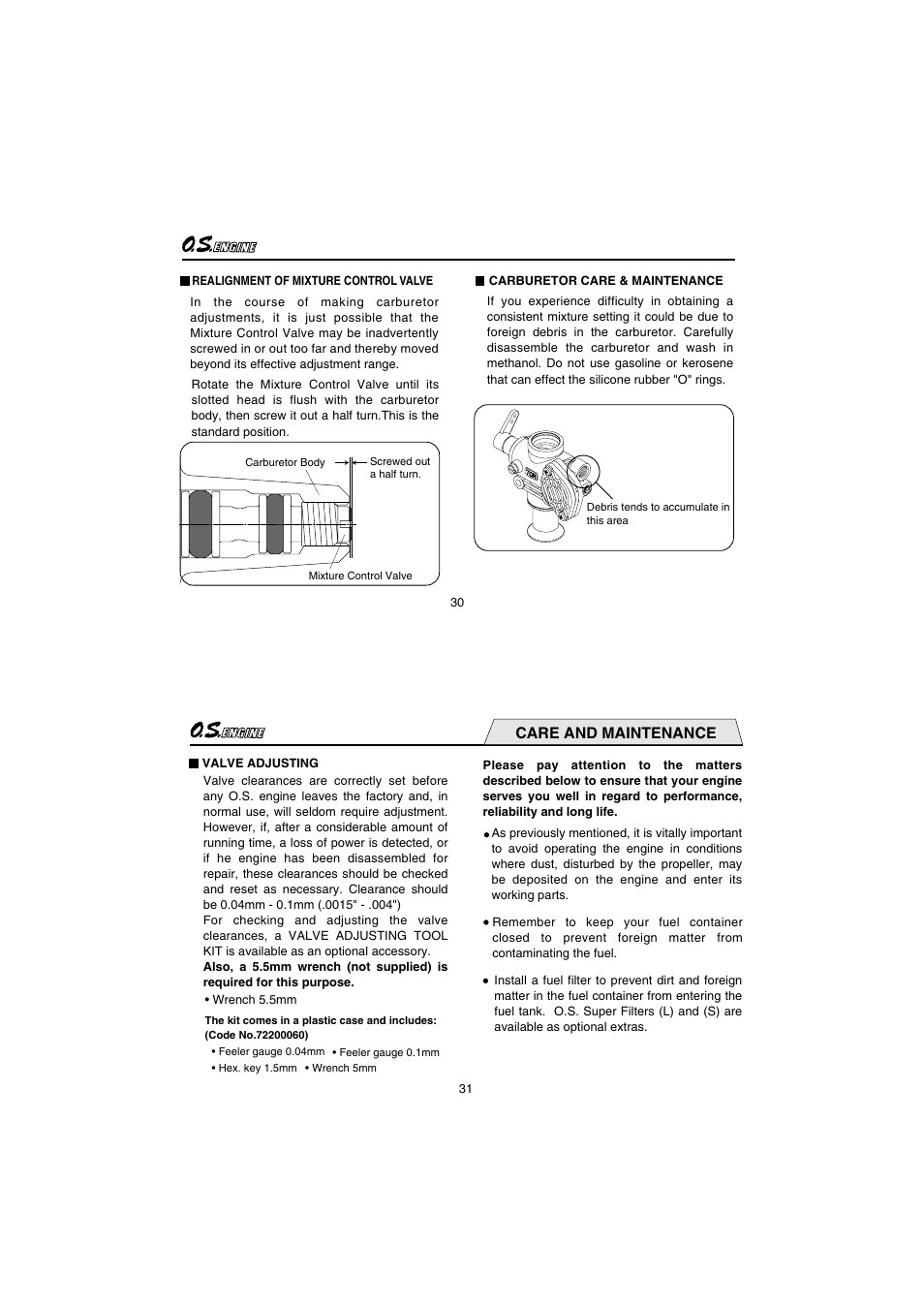 Care and maintenance | O.S. Engines FS155-a w/Pump User Manual | Page 16 / 21