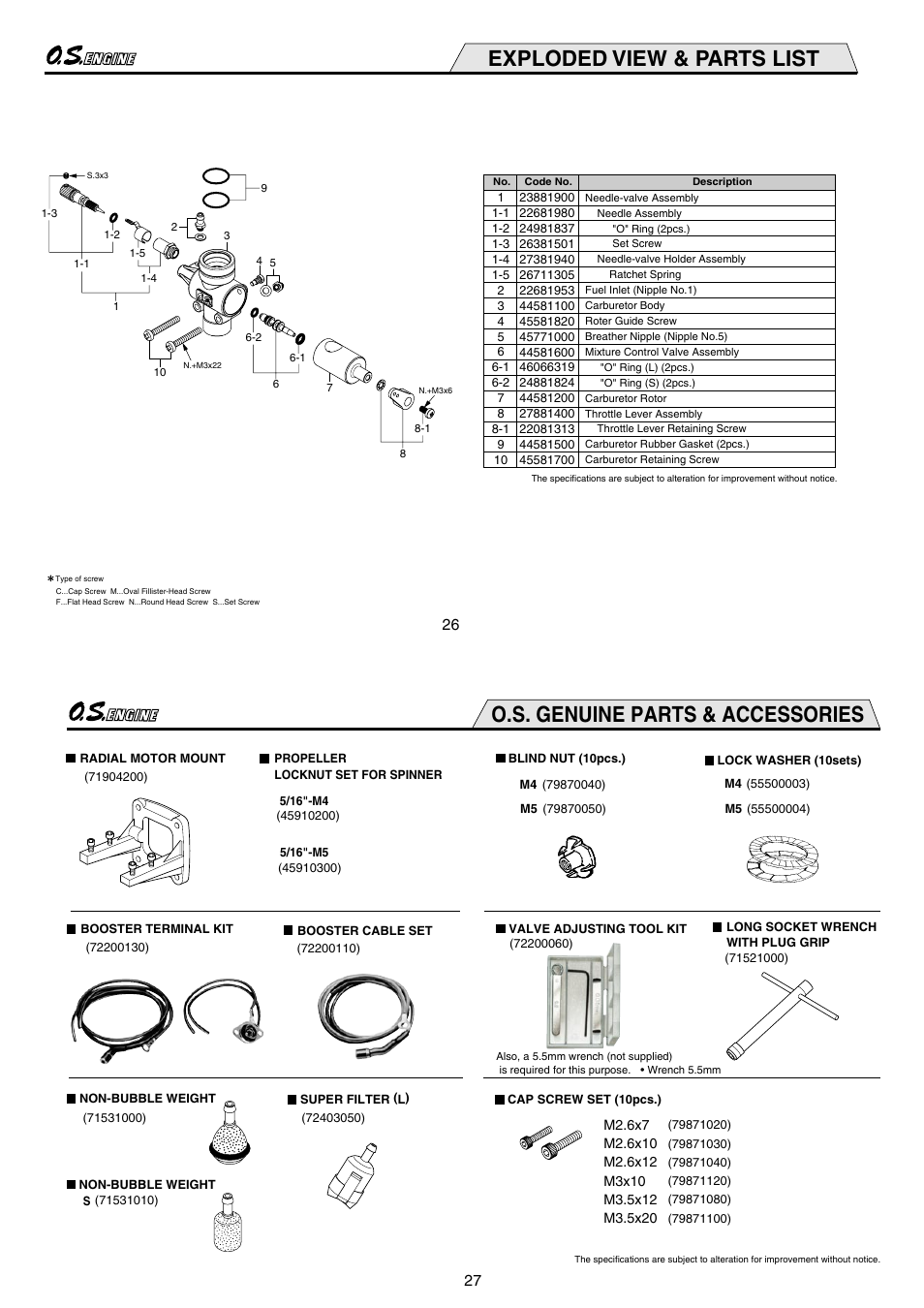 Exploded view & parts list, O.s. genuine parts & accessories | O.S. Engines FS-200S User Manual | Page 14 / 15