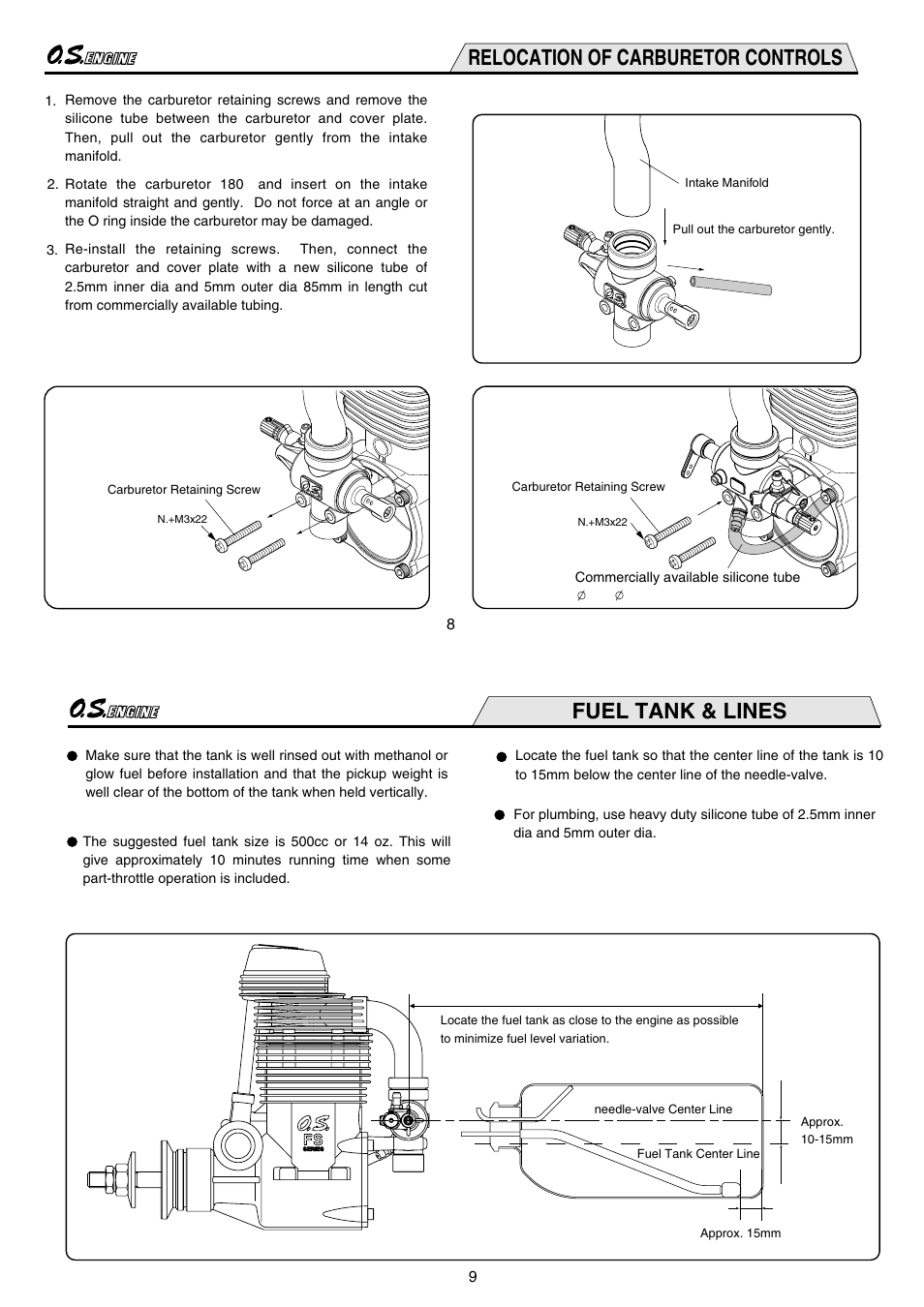 Relocation of carburetor controls, Fuel tank & lines | O.S. Engines FS-200S User Manual | Page 5 / 15