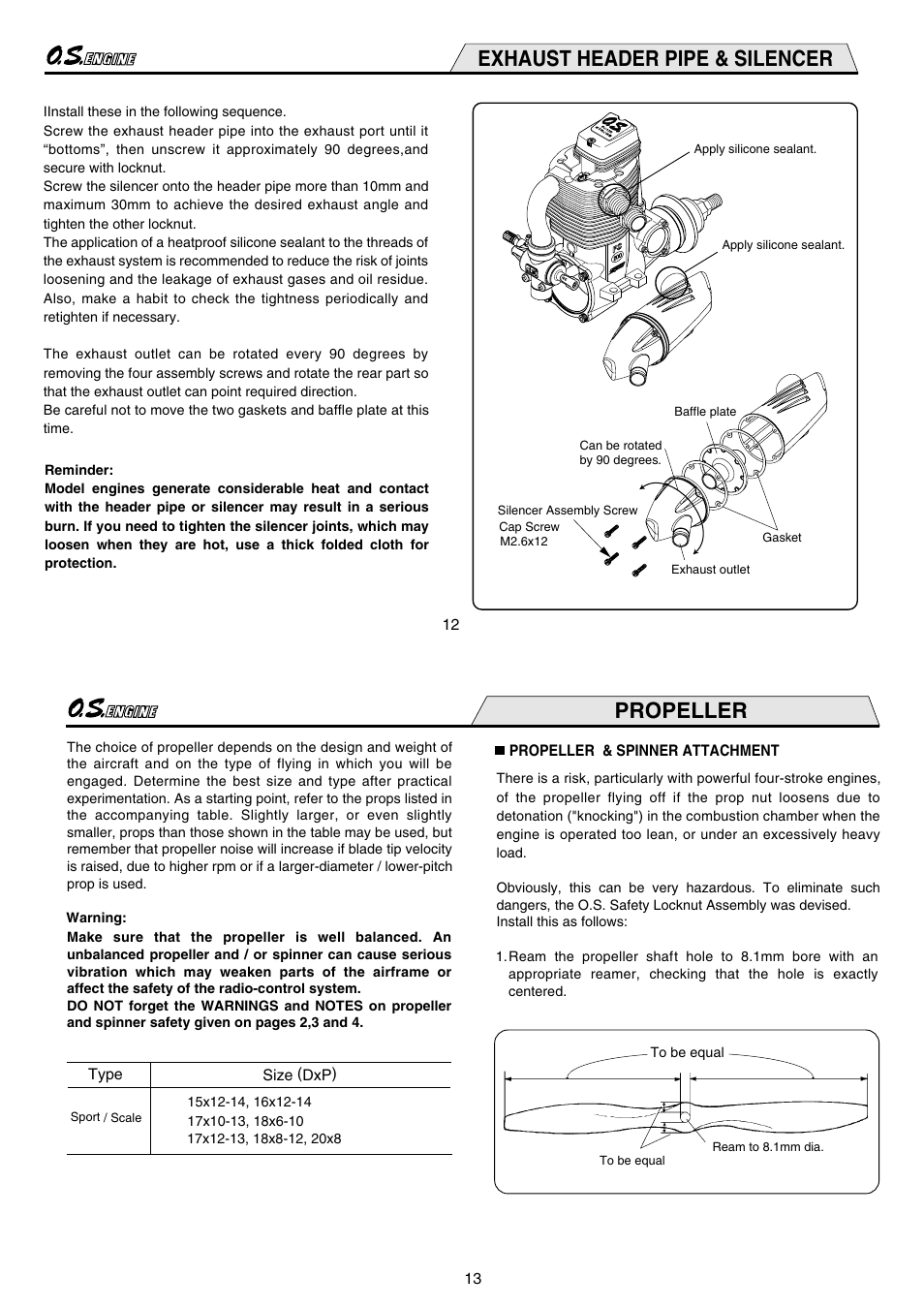Exhaust header pipe & silencer, Propeller | O.S. Engines FS-200S User Manual | Page 7 / 15